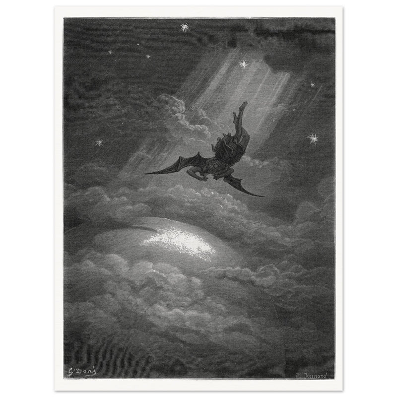 Gustave Dore Paradise Lost engraving . Satan descent to Earth.