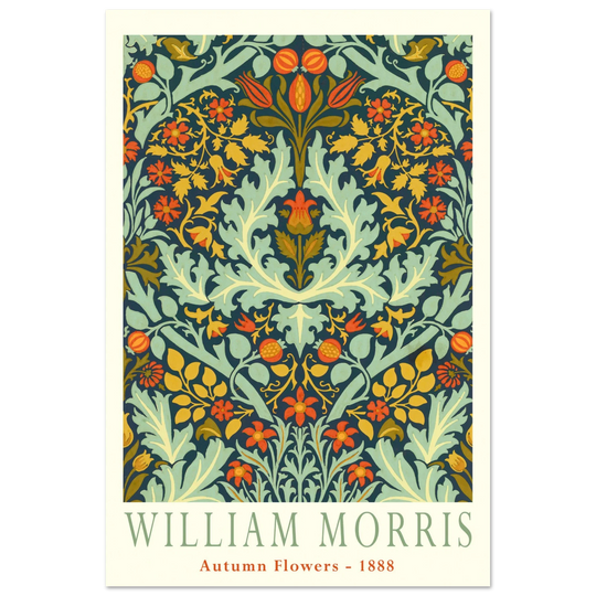 William Morris Autumn flowers vintage wallpaper reproduction.