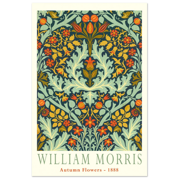 William Morris Autumn flowers vintage wallpaper reproduction.
