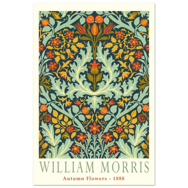 William Morris Autumn flowers vintage wallpaper reproduction.