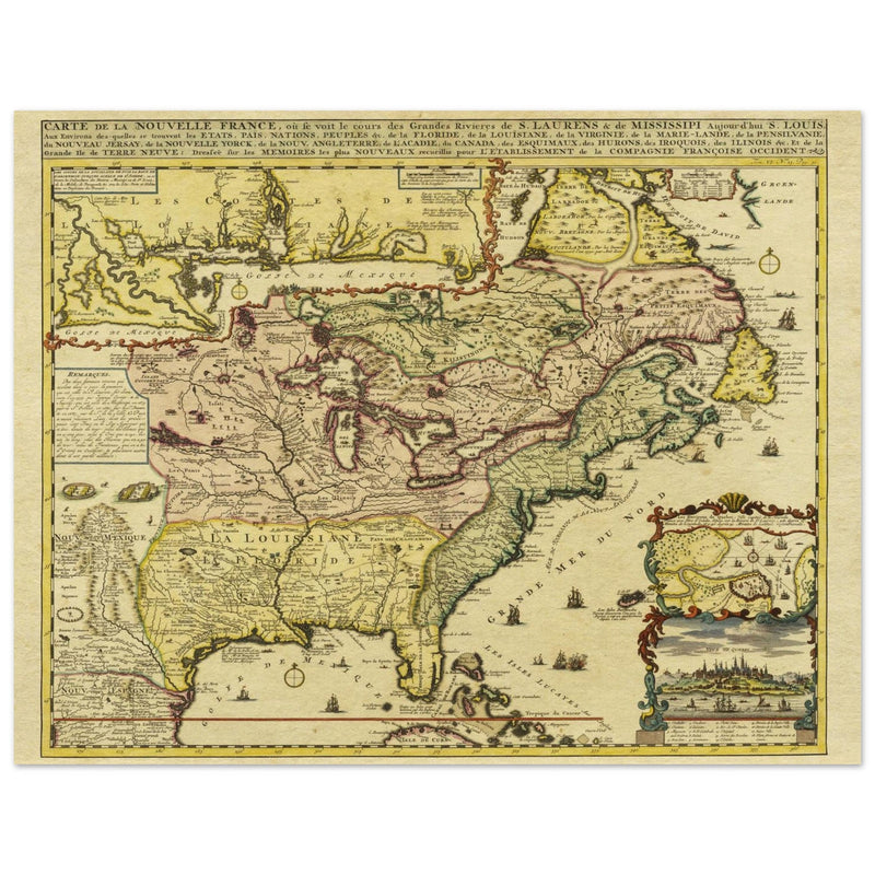 Ancient map of the french North America by Henri Chatelain.