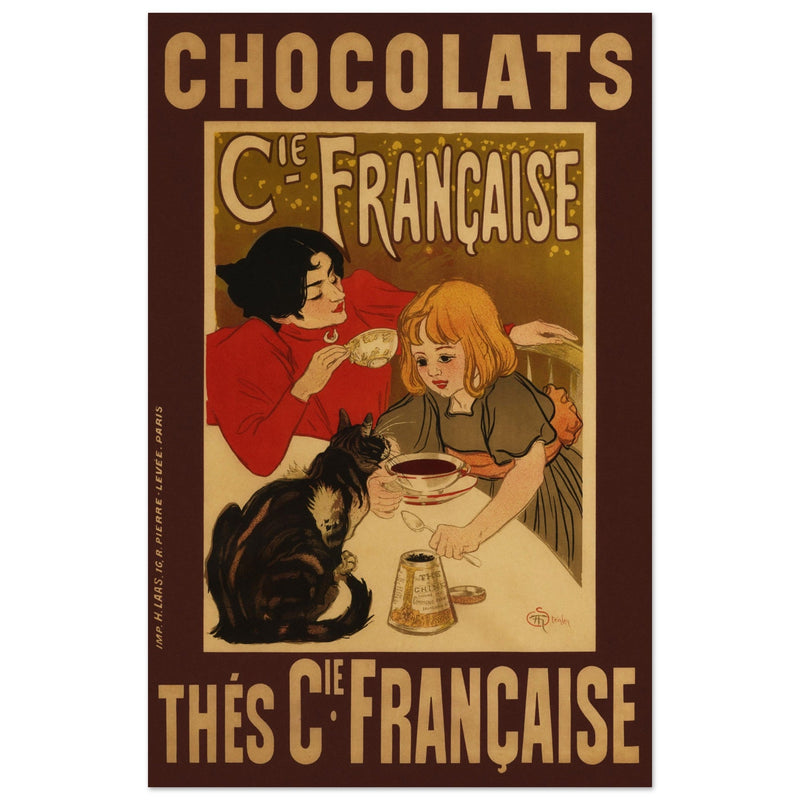 Chocolate advertising poster by Steinlen Chocolats / Thés Cie Française. Vintage historic artwork.