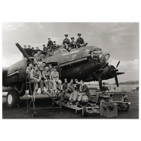 B-17 airplane with crew Hell's Angels. World war 2 poster.