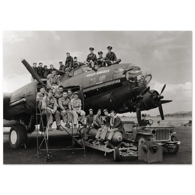 B-17 airplane with crew Hell's Angels. World war 2 poster.