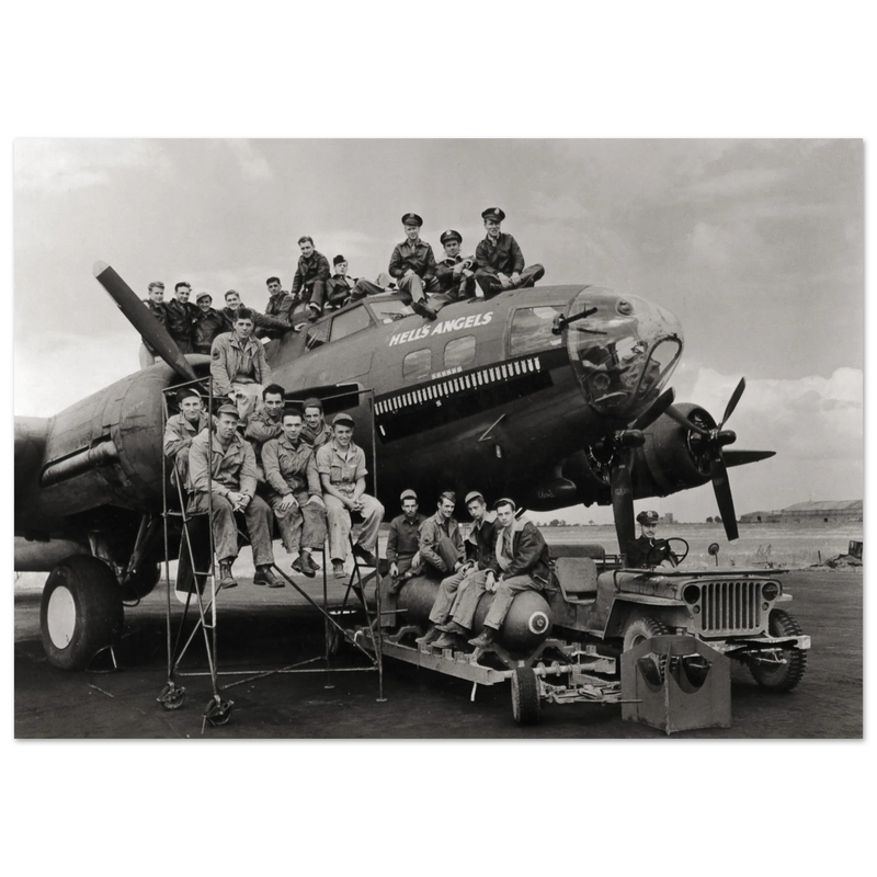 B-17 airplane with crew Hell's Angels. World war 2 poster.
