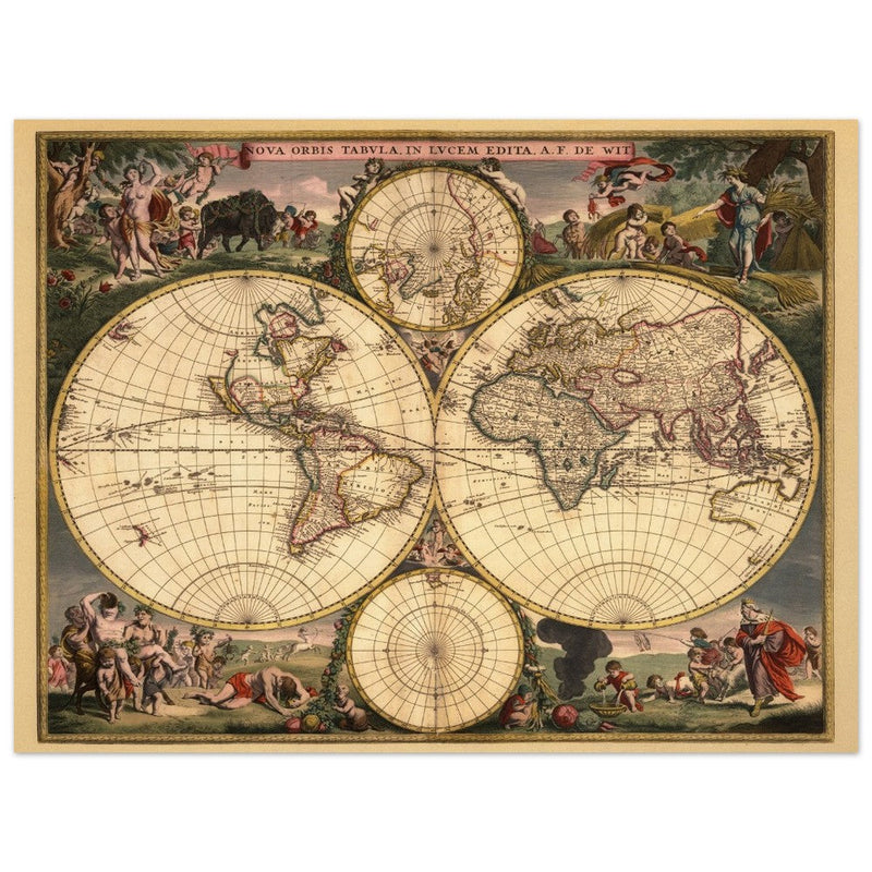 1682 Ancient double hemisphere world map by Frederick de Wit . Nova Orbis Tabula .