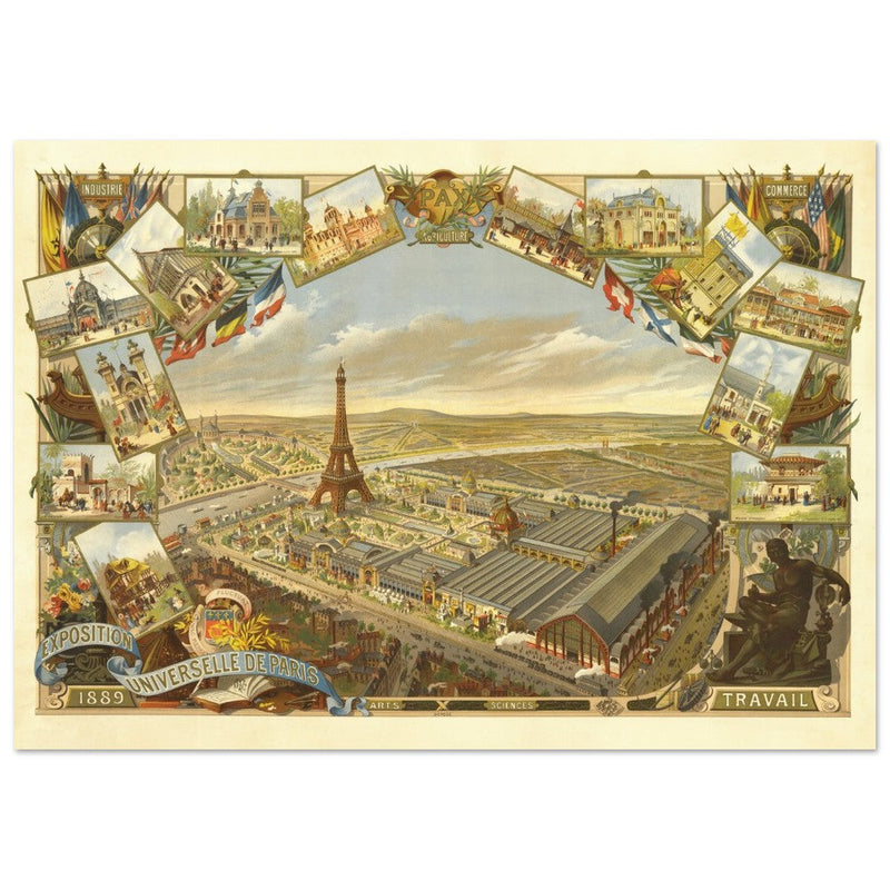 Exposition Universelle de Paris 1889. Eiffel Tower and Paris city view.