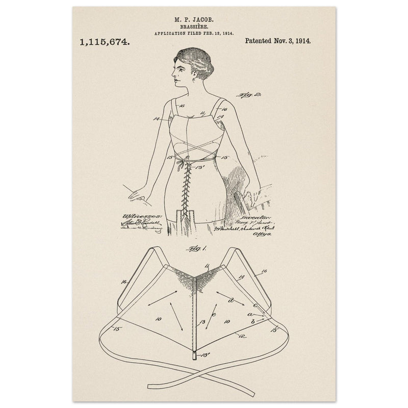 Brassiere patent drawing by M P Jacob.