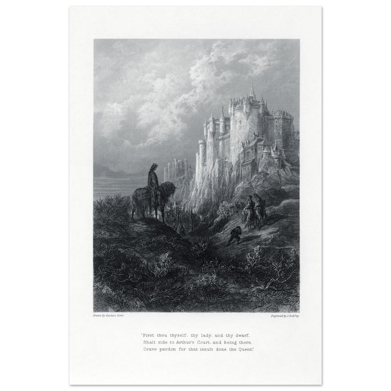 Gustave Dore illustration of King Arthur legend . Camelot . From the book Idylls of the King by Alfred Tennyson.
