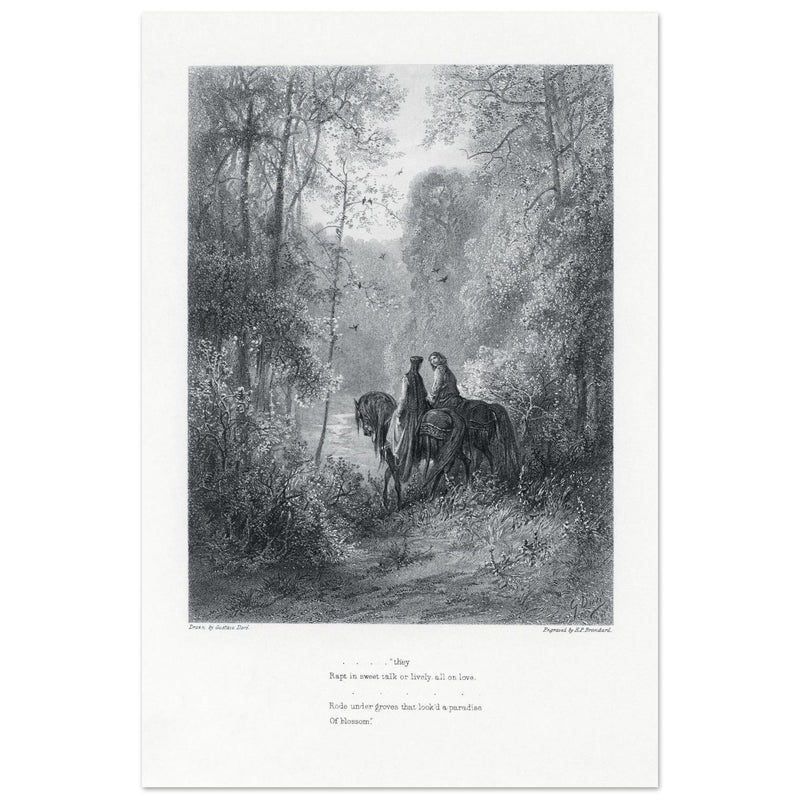 Gustave Dore illustration of King Arthur legend . The Dawn of Love. From the book Idylls of the King by Alfred Tennyson.