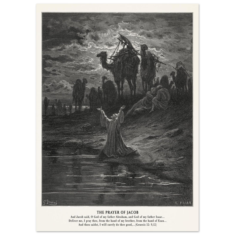 Gustave Dore The Bible engraving print . The prayer of Jacob .