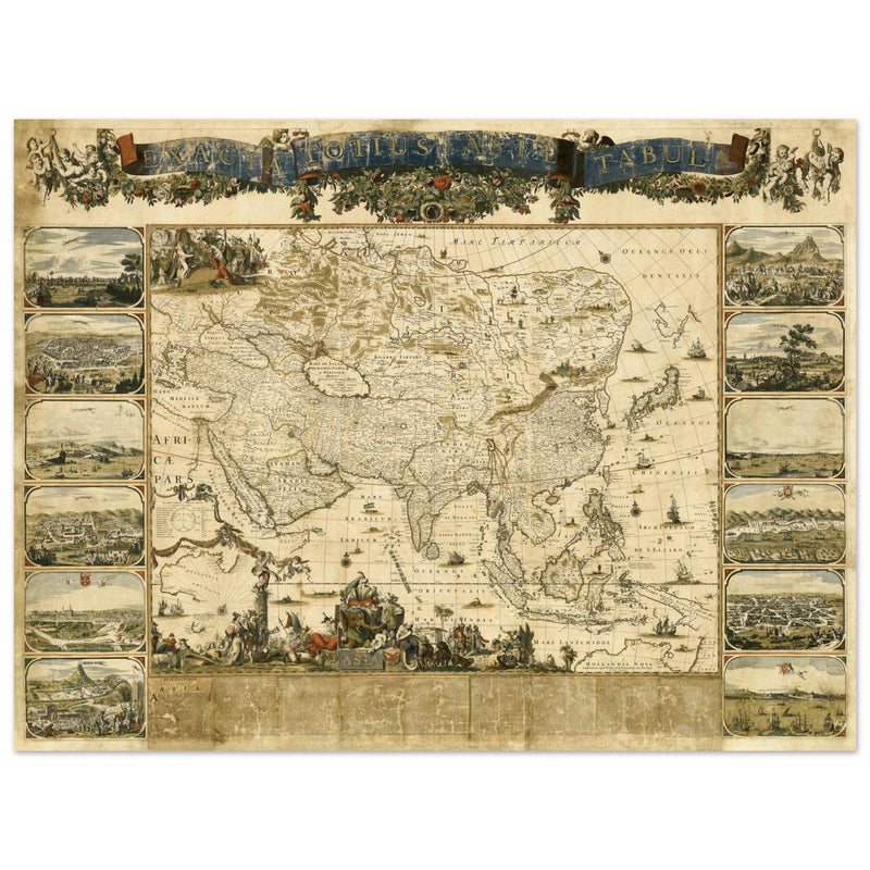 Vintage historic map of Asia by Nicolaes Visscher XVII century.