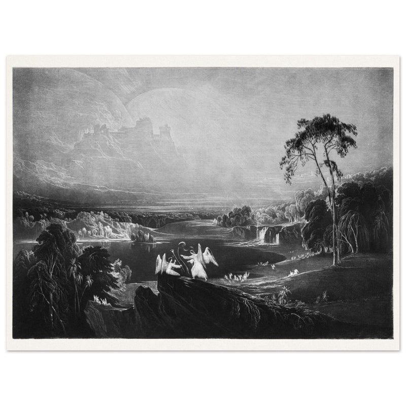 John Martin Paradise Lost Heaven – the Rivers of Bliss. Vintage mezzotint engraving .