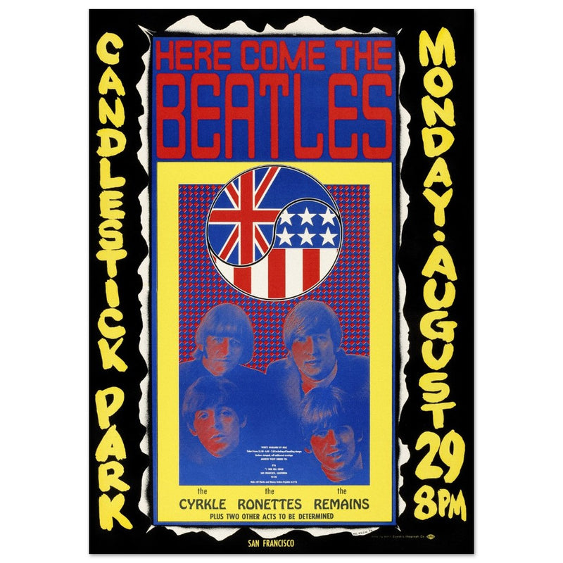 The Beatles concert poster reproduction. Final Concert at Candlestick Park in 1966.