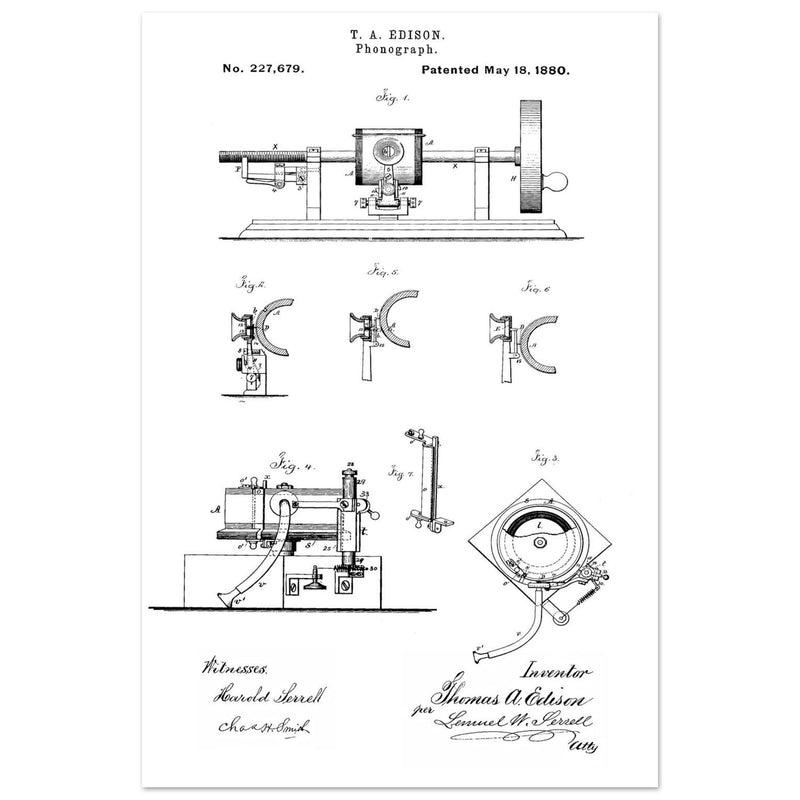 The Phonograph patentby Thomas Alva Edison. Patent 227679