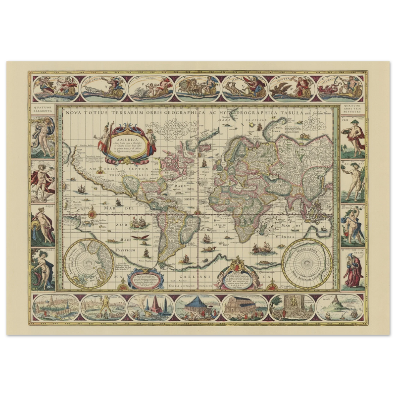 Old map of the world poster reproduction by Joan Blaeu XVII century