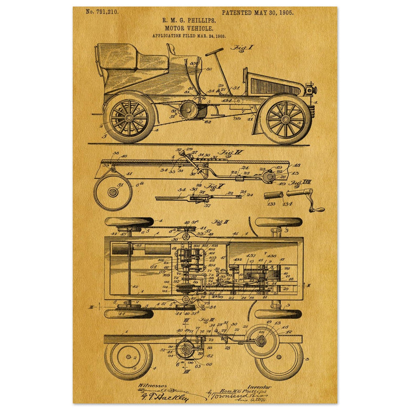 Motor Vehicle patent. Vintage car illustration.