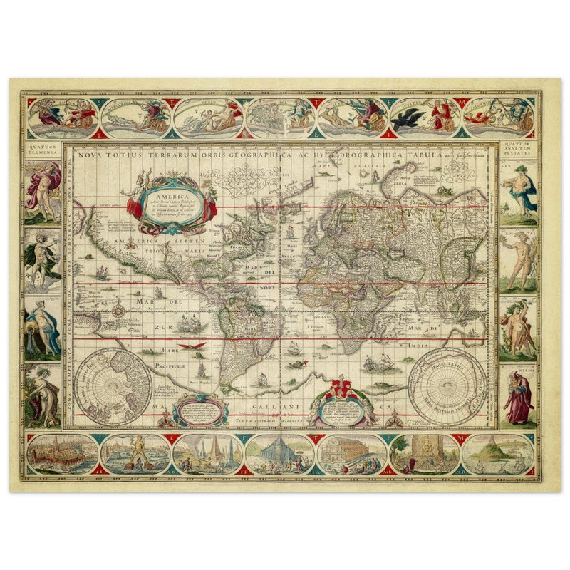 Ancient old world map 1638. Noua totius terrarum orbis geographica ac hydrographica tabula by Willem Janszoon Blaeu