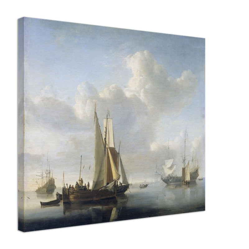 Willem van de Velde Ships before the coast. Marine landscape painting.