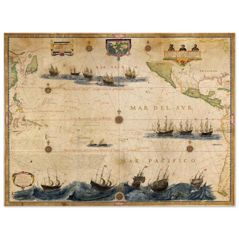 Pacific ocean South Sea ancient old map poster by Hessel Gerritsz 1622