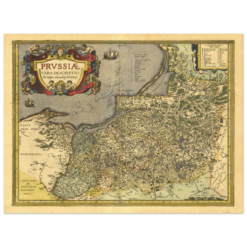 Ancient map of Prussia by Abraham Ortelius. Historic vintage map of 1570.