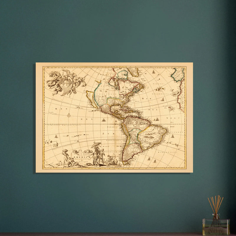America ancient map. Novissima et accuratissima totius Americae descriptio by Nicolaes Visscher