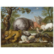 Battle of the beasts painting by Circle of Roelandt Savery  XVII Century.