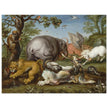 Battle of the beasts painting by Circle of Roelandt Savery  XVII Century.