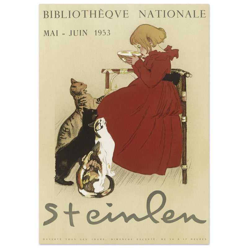 Théophile Alexandre Steinlen vintage poster  Girl Drinking Milk with Cats.
