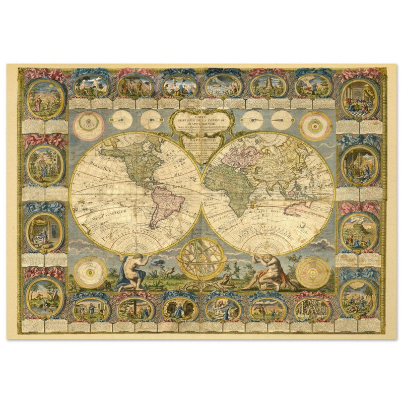 Ancient world map of 1776 by Abbe Clouet Double hemisphere world map.