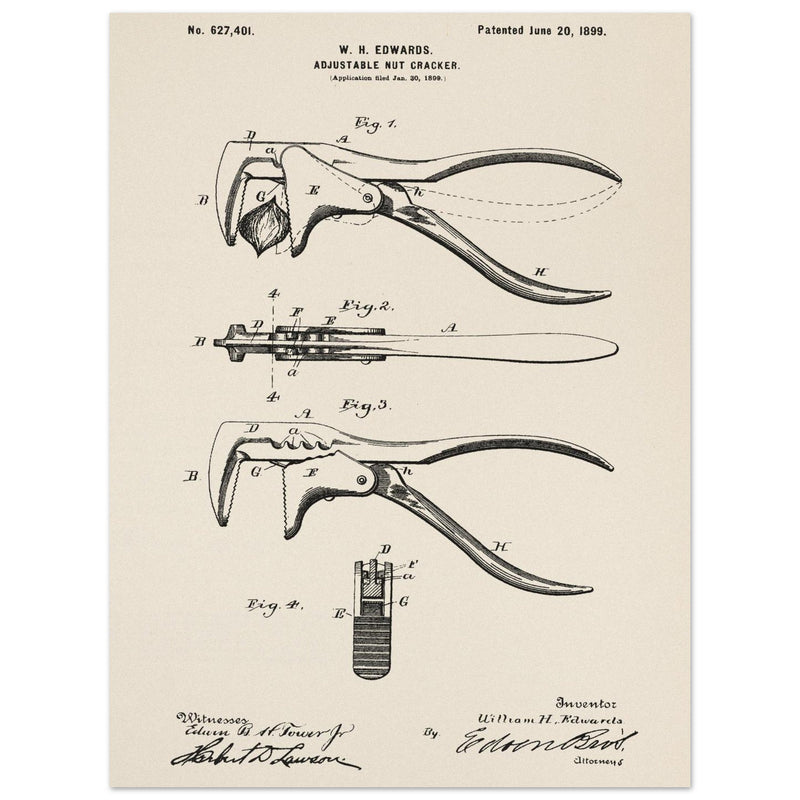 Vintage Adjustable Nut Cracker patent by William H. Edwards.