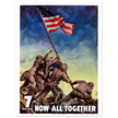US soldiers rising american flag on mount Iwo Jima. World War 2 vintage poster