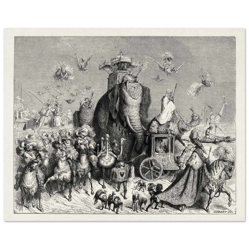 Royal Cavalcade Ane Skin Fairytale ( Peau d' Ane ) illustration by Gustave Dore. Part of Fairy Tales of Charles Perrault.