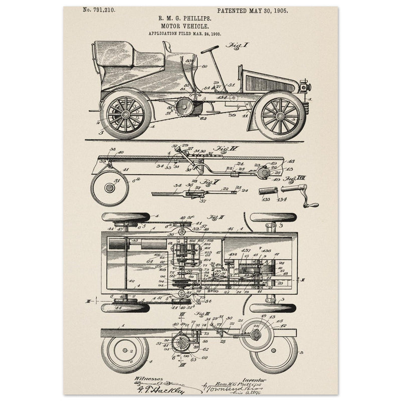 Motor Vehicle patent. Vintage car illustration.