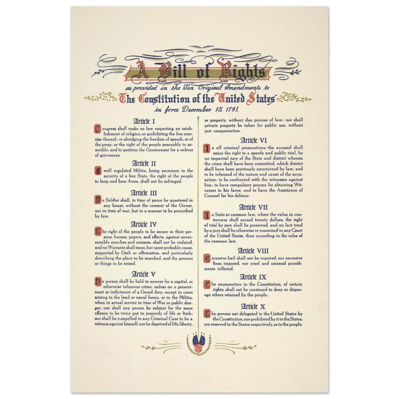 A Bill of Rights as provided in the ten original amendments to the constitution of the United States of America.