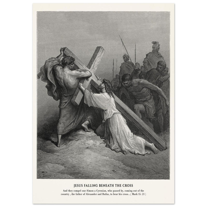 Gustave Dore The Bible engraving print . Jesus falling beneath the cross .