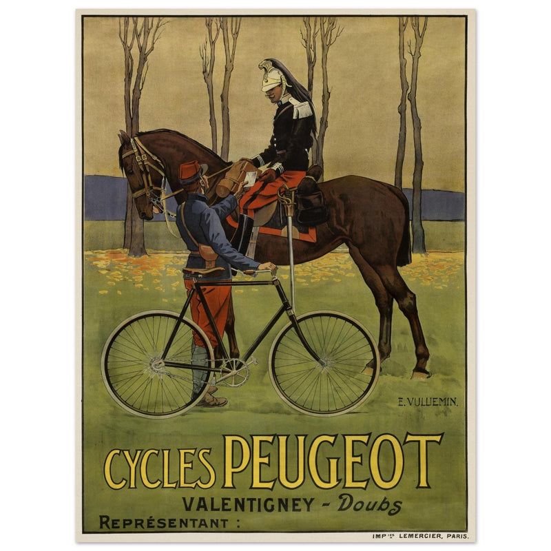 Cycles Peugot vintage advertisng poster by Ernest Vulliemin.