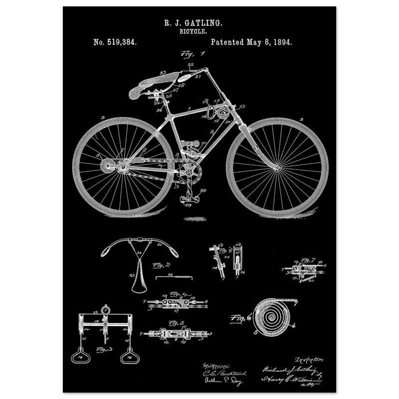 Vintage bicycle patent by Richard J Gatling 1894