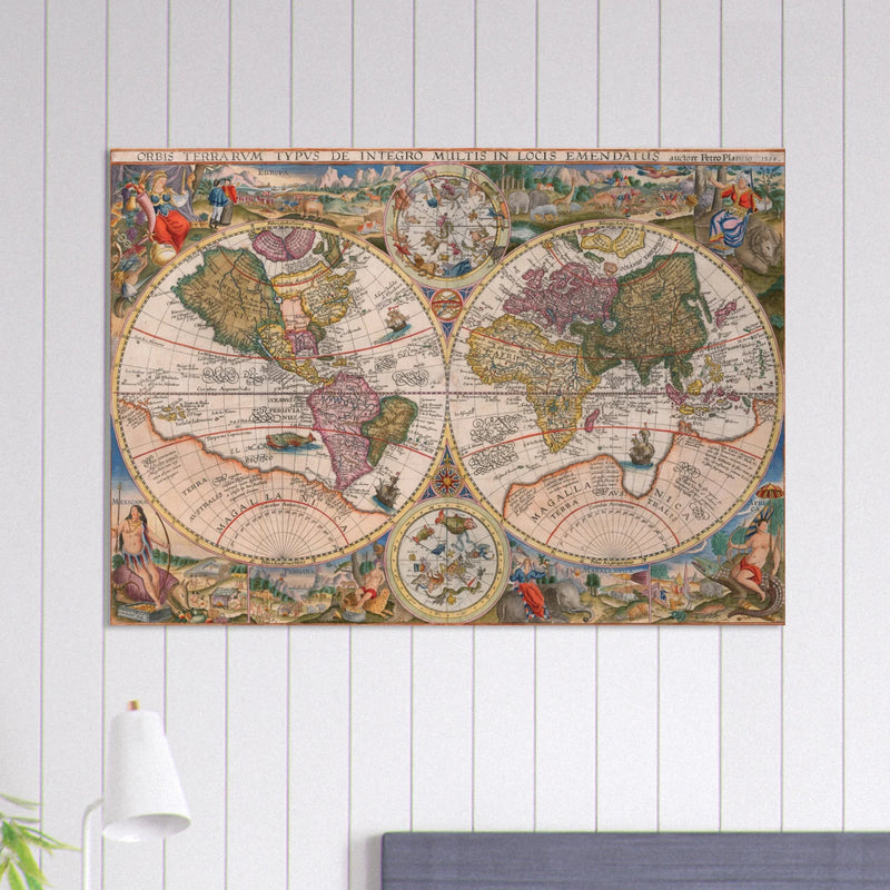 1594 World map Orbis Terrarum Typus de Integro Multis in Locis Emendatus by Petrus Plancius