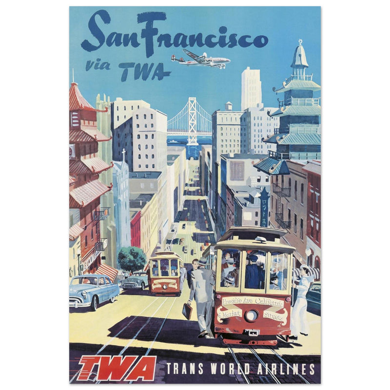 San Francisco USA vintage poster . TWA Trans World Airlines.