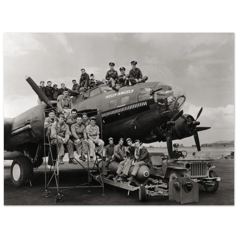 B-17 airplane with crew Hell's Angels. World war 2 poster.