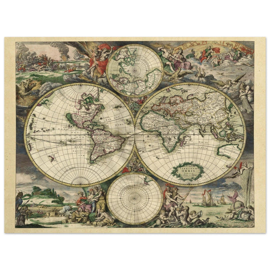 Ancient old world map of 1689 by Gerard van Schagen.