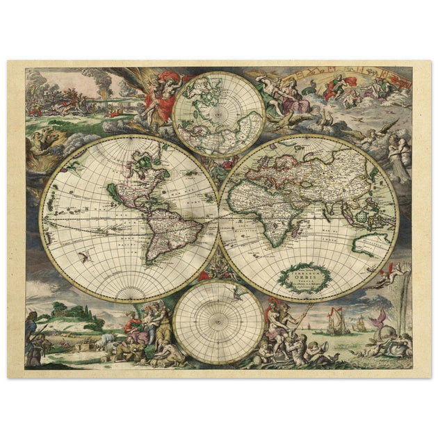 Ancient old world map of 1689 by Gerard van Schagen.