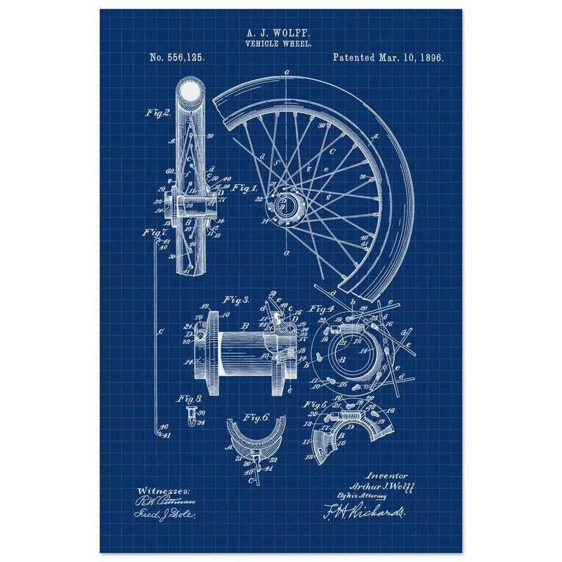 Vehicle whell patent illustration. Vintage drawing .