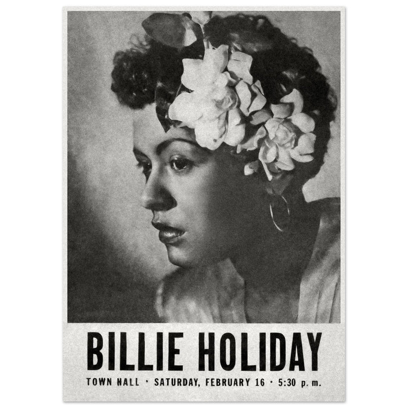 Billie Holiday concer music poster in New York City Town Hall in 1946.
