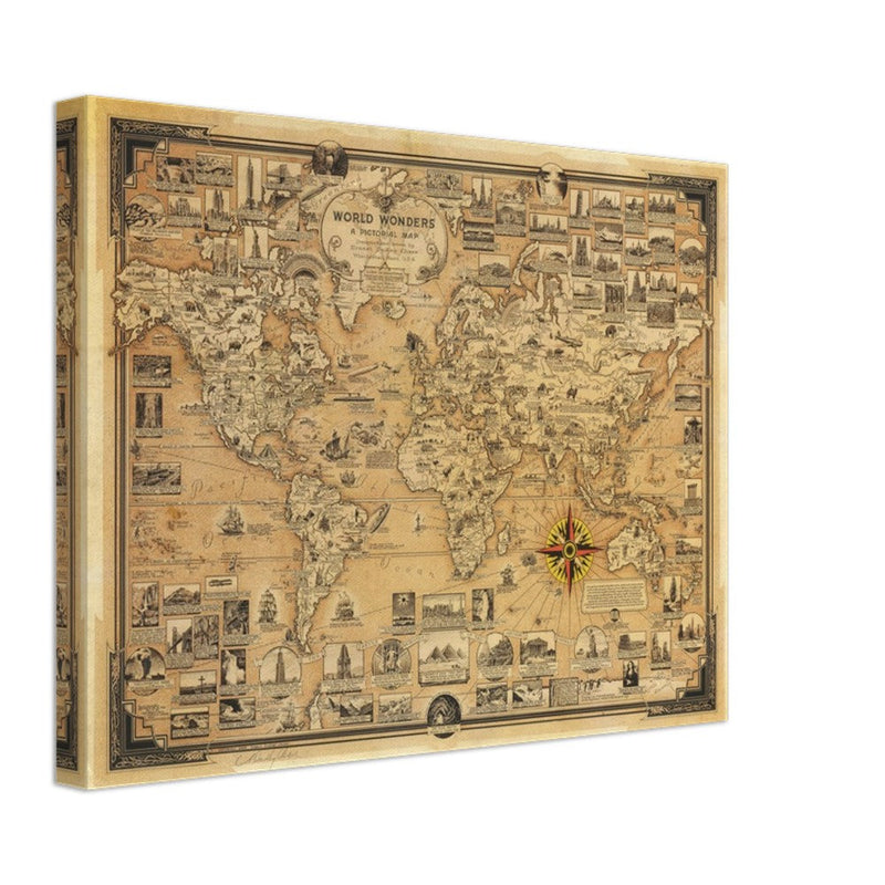 Pictorial old map of the world by Ernest Dudley