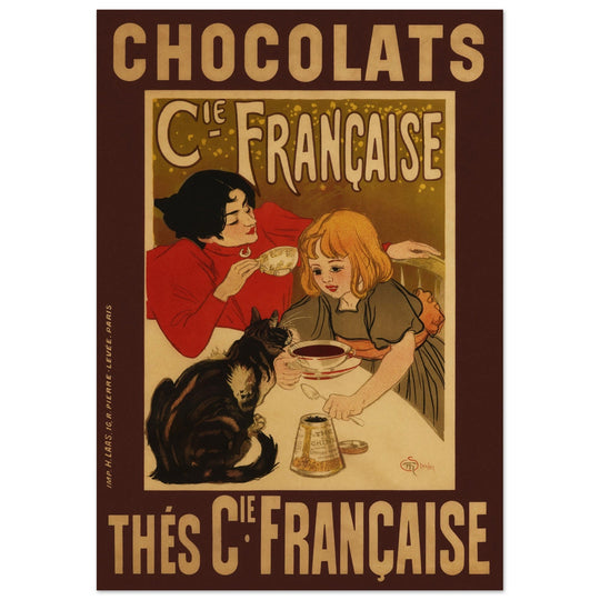 Chocolate advertising poster by Steinlen Chocolats / Thés Cie Française. Vintage historic artwork.