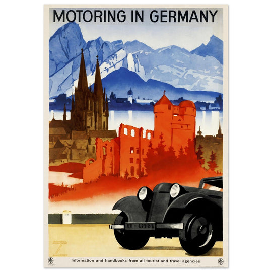 Motoring in Germany vintage travel advertising poster.