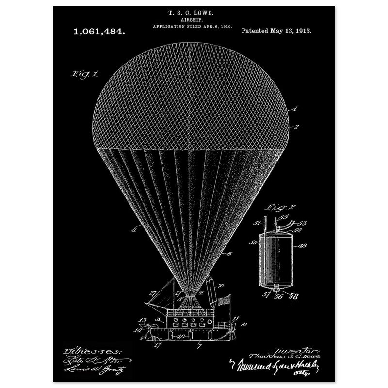 Airship patent drawing by T S C lowe Air balloon illustration
