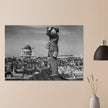 Second World War historic black and white photograph. Aircraft spotter on a roof in London.